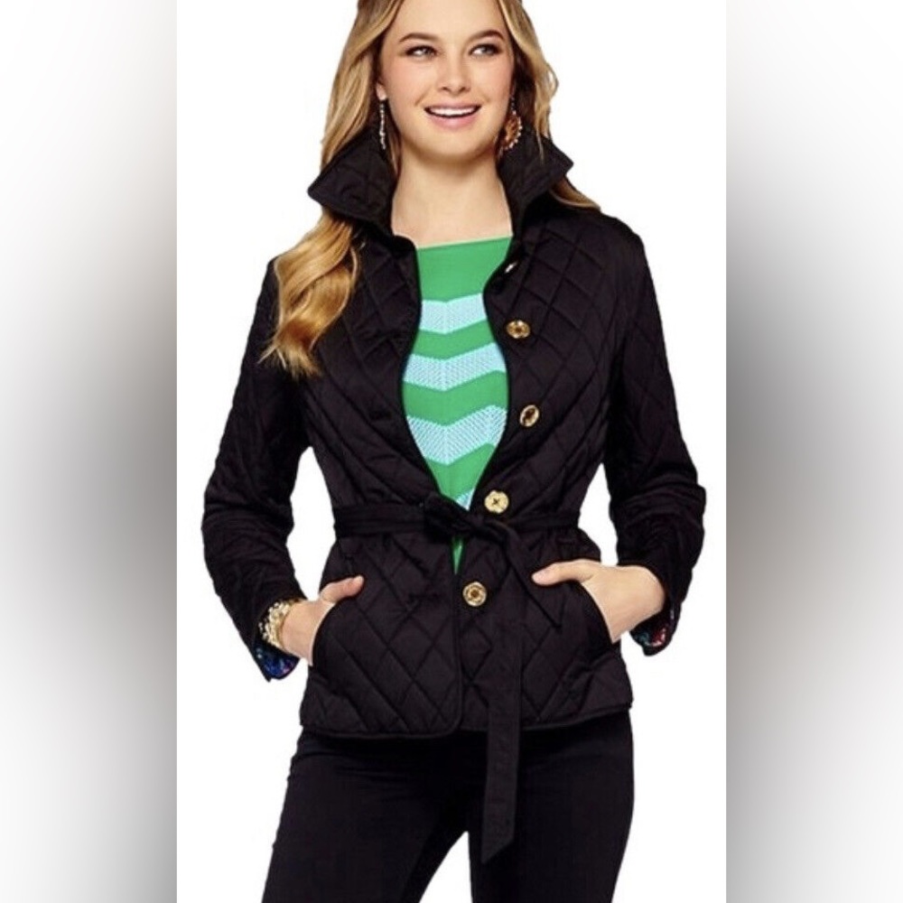 Lilly Pulitzer Black Quilted Gold Button Jacket